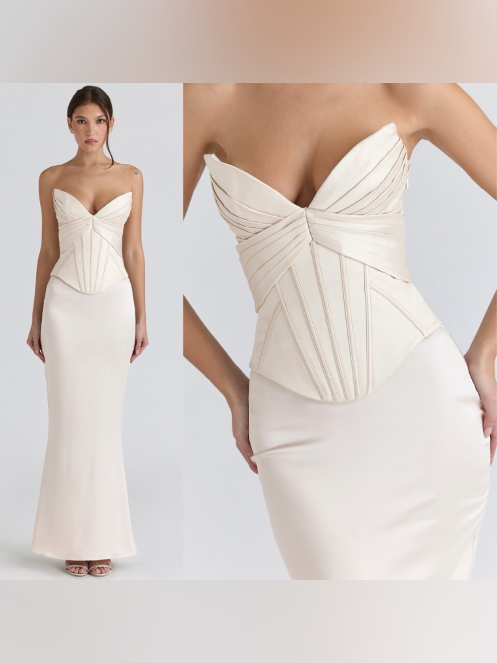 House of CB Eve XS A-C Ivory Satin Corset Maxi Dress - Limited Edition - Picture 5 of 12